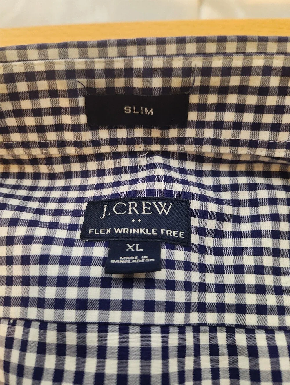 J.Crew XL Flex Wrinkle Free Gingham Button Down Shirt Slim Fit Navy Cotton